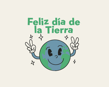 Feliz día de la Tierra, ilustración de una caricatura del planeta Tierra haciendo el signo de La Paz con las manos.