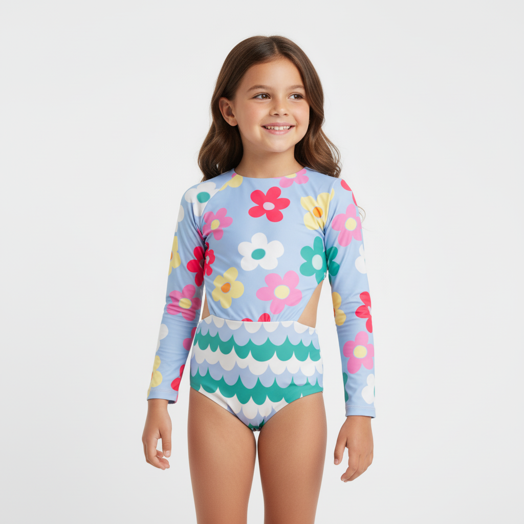 Floral Splash Trikini Manga Larga