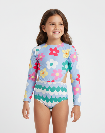 Floral Splash Trikini Manga Larga